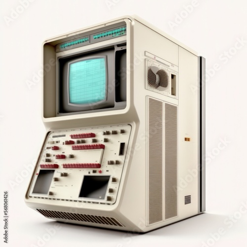 Detailed illustration of an outdated retro vintage mainframe computer isolated on a white background, generative ai photo
