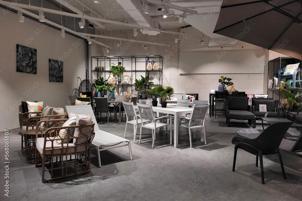 PENANG, MALAYSIA 1 FEB 2023 Interior view furniture department in Harvey Norman store Penang