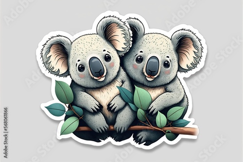 Two koalas family as a sticker for children. Created with Generative AI technology. photo