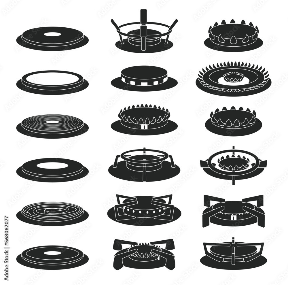 Gas burner vector black icon set . Collection vector illustration stove