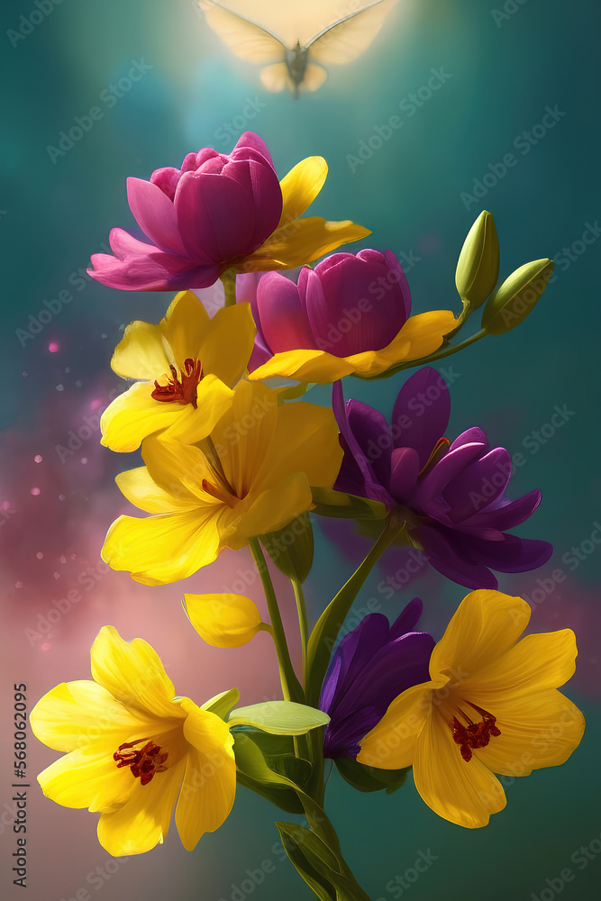 Blooming flowers during spring season digital illustration