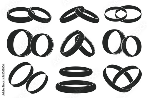 Wedding ring vector black set icon. Isolated black set icon jewelry for engagement.Vector illustration wedding ring on white background.