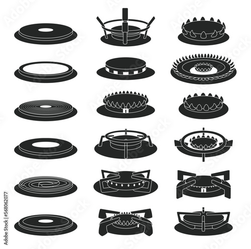 Gas burner vector black icon set . Collection vector illustration stove flame on white background. Isolated black icon set gas burner for web design.