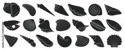 Shell vector black set icon. Vector illustration set shell sea. Isolated icon black seashell on white background .