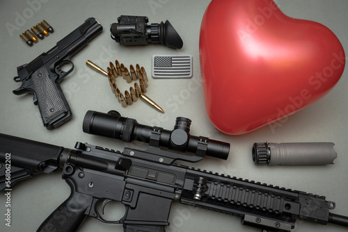 Fototapete Tactical equipment and Valentine's day
