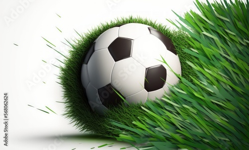 Soccer Ball  Soccer Field  and Realistic Green Grass on a White Background. Generative AI