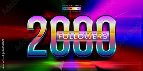 Retro text effect 2000 followers futuristic editable 80s classic style with experimental background, ideal for poster, flyer, social media post with give them the rad 1980s touch