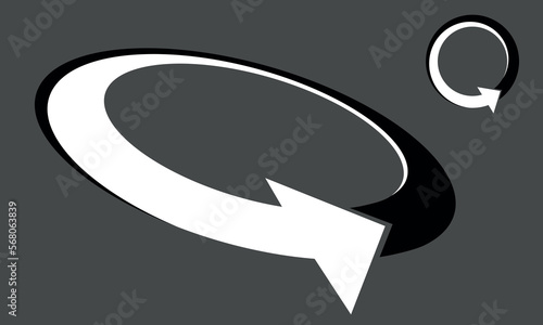 Black and white recycling circulation vector arrows icon. Eco refresh logo design. Perspective and normal view.