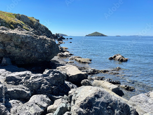 The coast of Ricorda Island on a sunny September day. Russia, Vladivostok photo