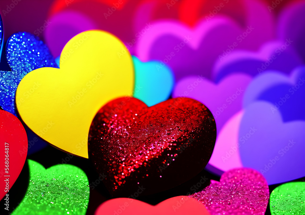 Obraz premium Valentine's Day themed wallpapers with a romantic and cute touch, featuring hearts, roses, papercut, butterflies, glitter, and colorful designs.