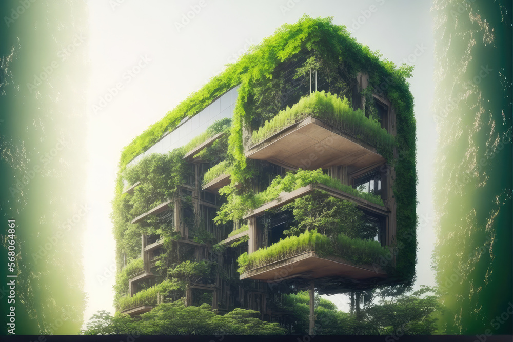 Eco friendly green building with vertical garden in modern city for ...