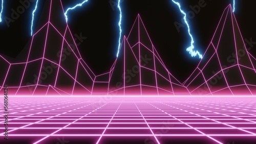 Synthwave Background, 80s, Retro, 3D Render Abstract Background Texture