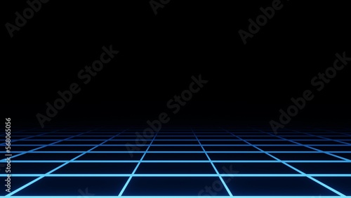 Synthwave Grid Background, Blue Neon Retro Sci-Fi, 3D Render Abstract Background Texture