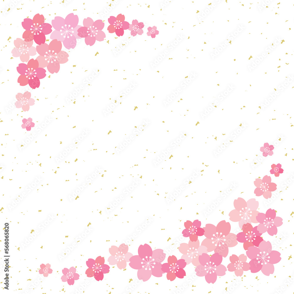 桜と金箔の和風フレーム 背景 テクスチャ バナー/正方形・白背景