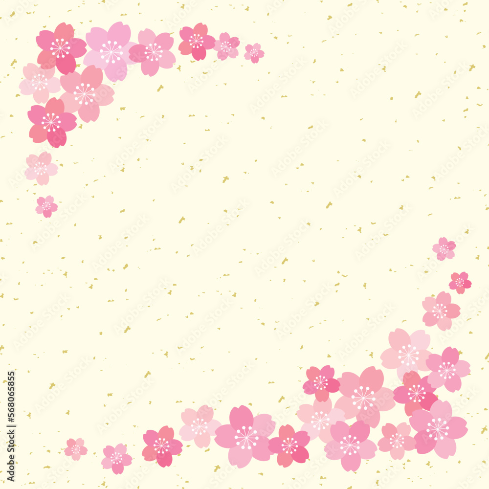 桜と金箔の和風フレーム 背景 テクスチャ バナー/正方形・黄色
