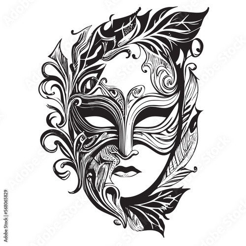 Carnival mask hand drawn sketch in doodle style Vector illustration Venice festival