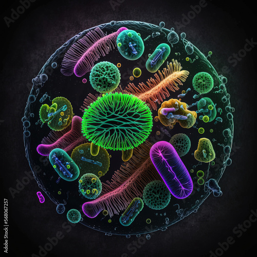 Microscope view of bacteria, Generative Ai