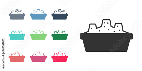 Black Sandbox for kids with sand icon isolated on white background. Set icons colorful. Vector