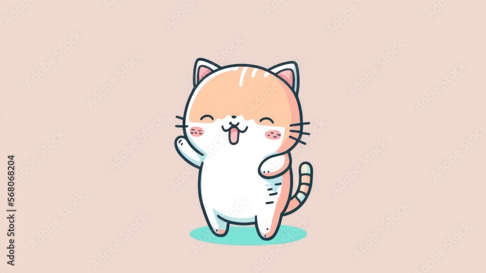 Cute picture with kitten . Cartoon happy little drawn animals