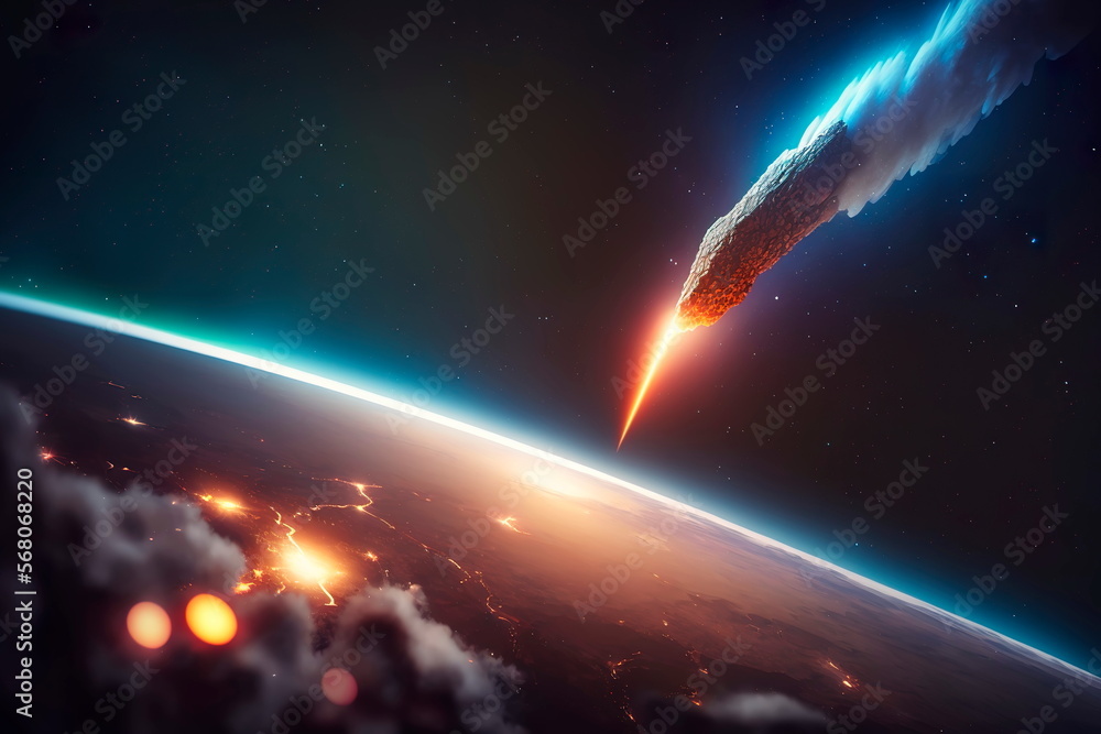 Meteorite flying towards planet earth.Generative AI Meteorite flying towards planet earth.Generative AI
