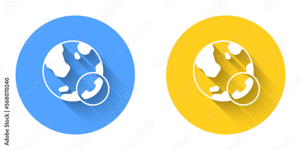 White Video chat conference icon isolated with long shadow background. Online meeting work form home. Remote project management. Circle button. Vector White Video chat conference icon isolated with long shadow background. Online meeting work form home. Remote project management. Circle button. Vector