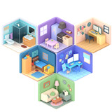 3d illustration isometric low poly room cute design. Object on a transparent background