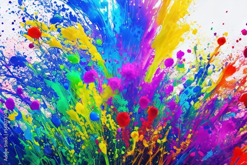 a colorful explosion of paint on a white background .generative Ai.