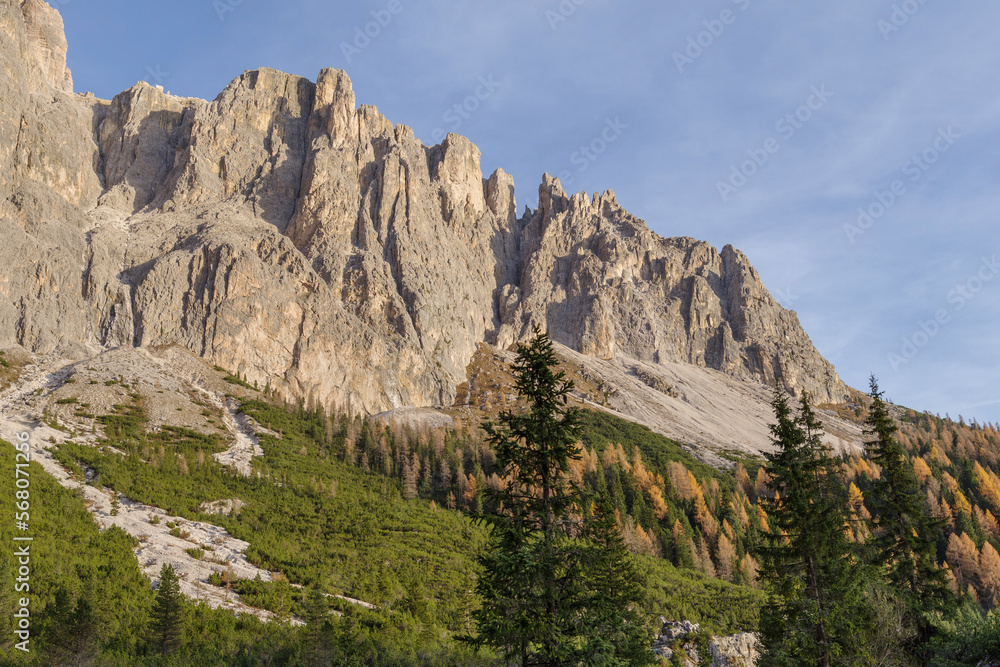 Rocky mountains against sky, Dolomites, Pordoi Pass, Italy