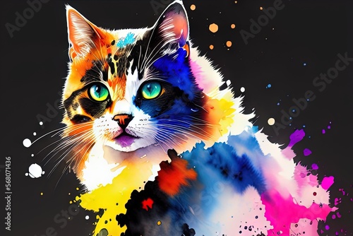 a cat with a colorful background 