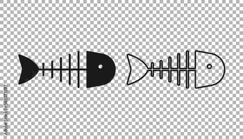 Black Fish skeleton icon isolated on transparent background. Fish bone sign. Vector