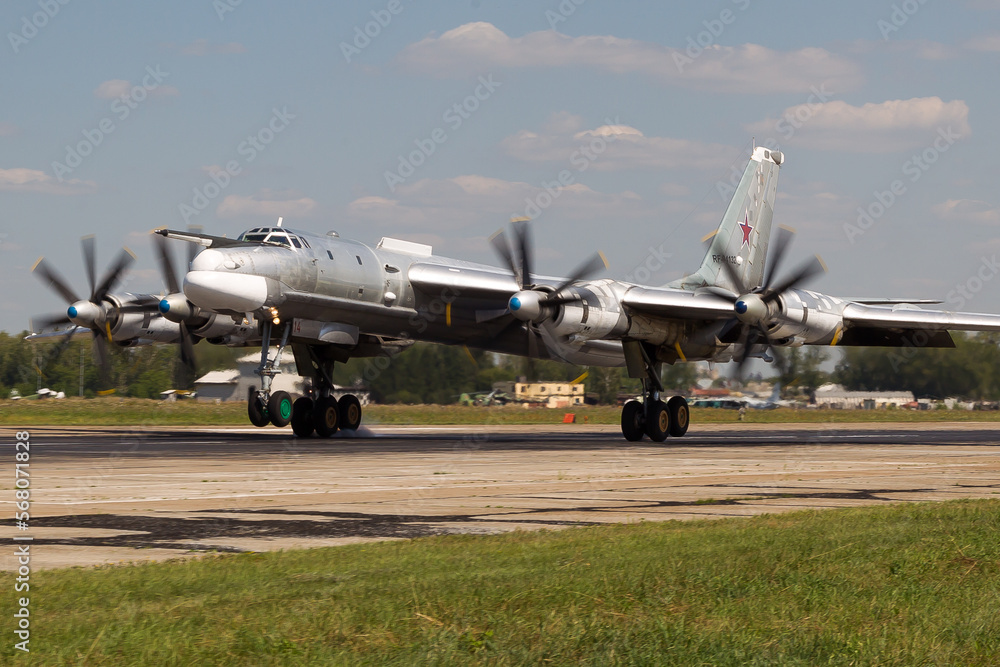 Tu-95 Bear heavy bomber of the Russian Air Force at Ryazan Engels Air Force Base Tu-95 Bear heavy bomber of the Russian Air Force at Ryazan Engels Air Force Base