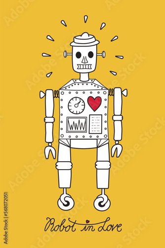 Robot in Love - A vector illustration of a droll robot character in love