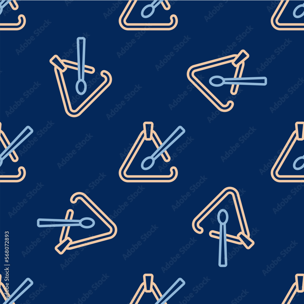 Line Triangle musical instrument icon isolated seamless pattern on blue background. Vector Line Triangle musical instrument icon isolated seamless pattern on blue background. Vector