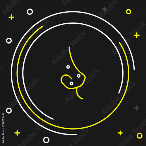 Line Acne icon isolated on black background. Inflamed pimple on the skin. The sebum in the clogged pore promotes the growth of a bacteria. Colorful outline concept. Vector