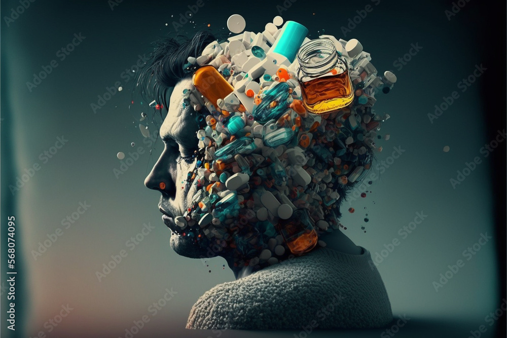 Concept of substance addiction. The struggle and journey of individuals affected by the condition. Ai Generated. - obrazy, fototapety, plakaty 