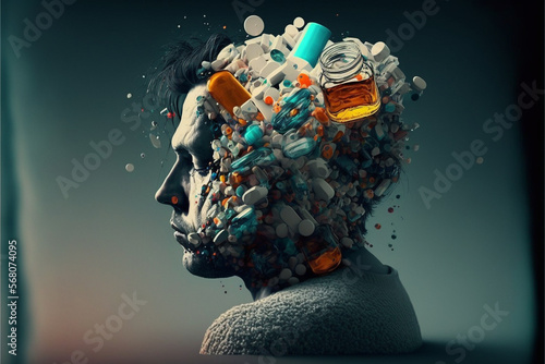 Concept of substance addiction. The struggle and journey of individuals affected by the condition. Ai Generated. photo