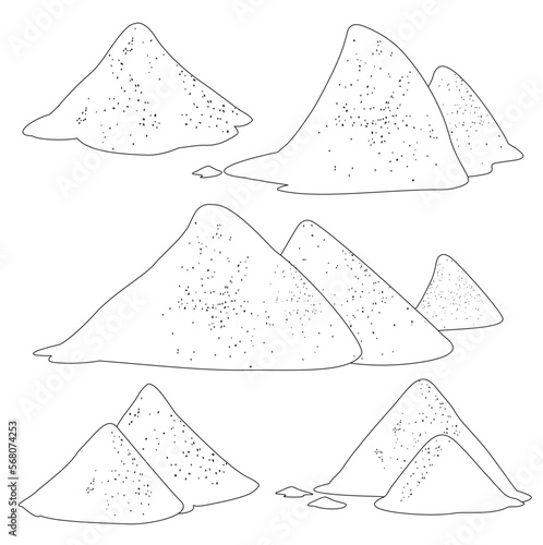 Pile of sand vector outline set icon. Vector illustration sandy mound on white background. Isolated outline set icon pile of sand.