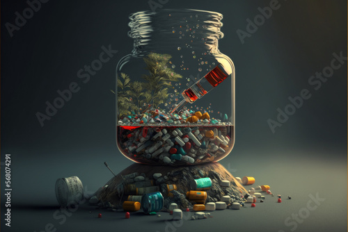 Concept of substance addiction. The struggle and journey of individuals affected by the condition. Ai Generated.