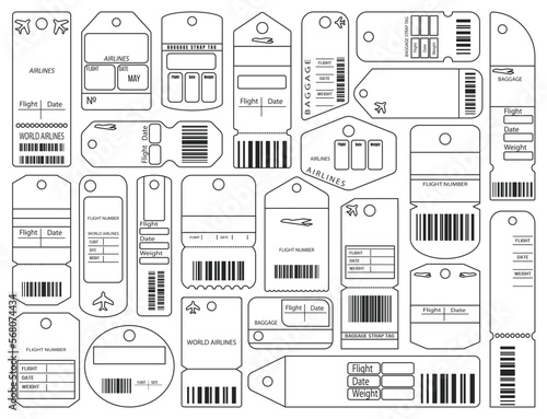 Baggage tag isolated outline set icon. Vector outline set icon luggage ticket. Vector illustration baggage tag on white background.
