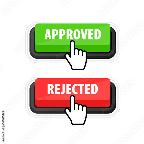 Approved rejected button, sign. Check mark, approval sign.