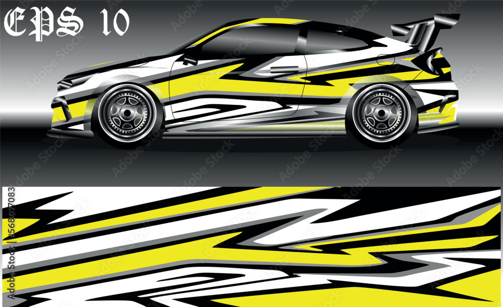 Car wrap design. Livery design for racing car. sedan, hatchback. vector format.