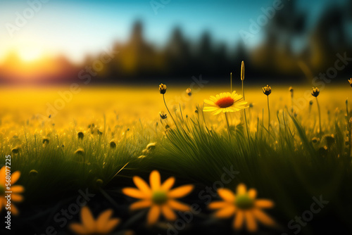 Spring flower sunset in the field AI