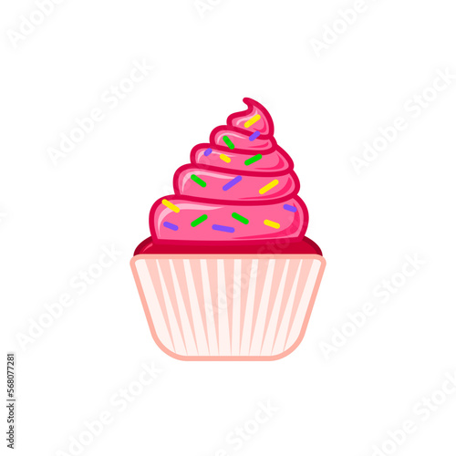 Cupcake with pink frosting isolated on white background