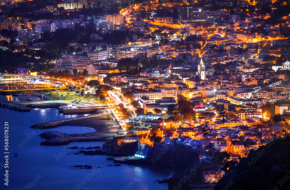 view of the Funchal city at night