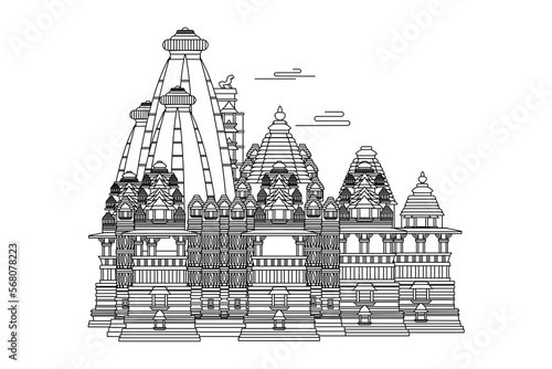 Hindu Temple outline in isolated background, Ram Navami,