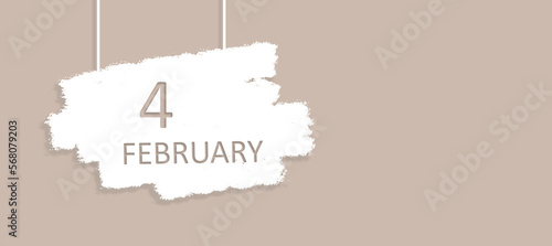 February 4th. Day 4 of month, Calendar date. Poster, badge design, opening coming soon banners with calendar date. Winter month, day of the year concept.