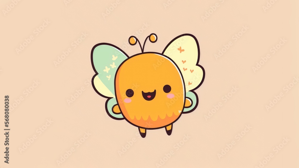 Cute butterfly chibi picture. Cartoon happy drawn characters Cute butterfly chibi picture. Cartoon happy drawn characters