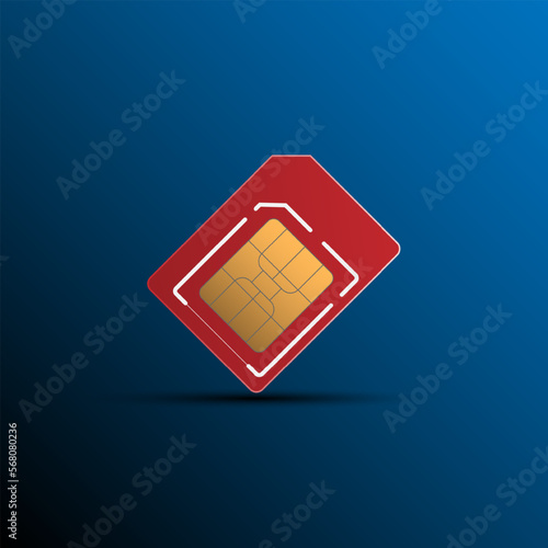 Vector design of red mobile SIM card on the dark blue gradient small shadow