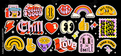 Foto Set of nostalgic pop art sticker pack