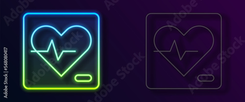 Glowing neon line Heart rate icon isolated on black background. Heartbeat sign. Heart pulse icon. Cardiogram icon. Vector